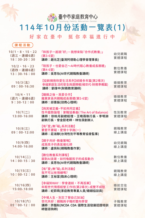 家庭教育中心10月分活動海報1圖片