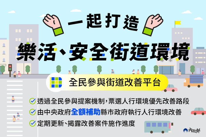 轉知-內政部國土管理署辦理「全民參與街道改善平臺」第二梯次民眾提案活動圖片